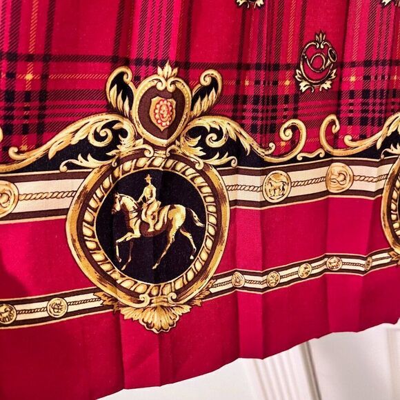 Vintage Susan Bristol Red Black & Gold Tartan Pleated Midi Skirt Fox Hunt Themed - Picture 4 of 9